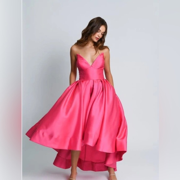 Hutch Sabrina Strapless V-Neck Pleated High-Low Gown - Picture 4 of 17